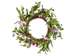 Coroa Decorativa Com Margaridas Rosa E Verde De 56 Cm Para Portas E Salas Tekmaquinas