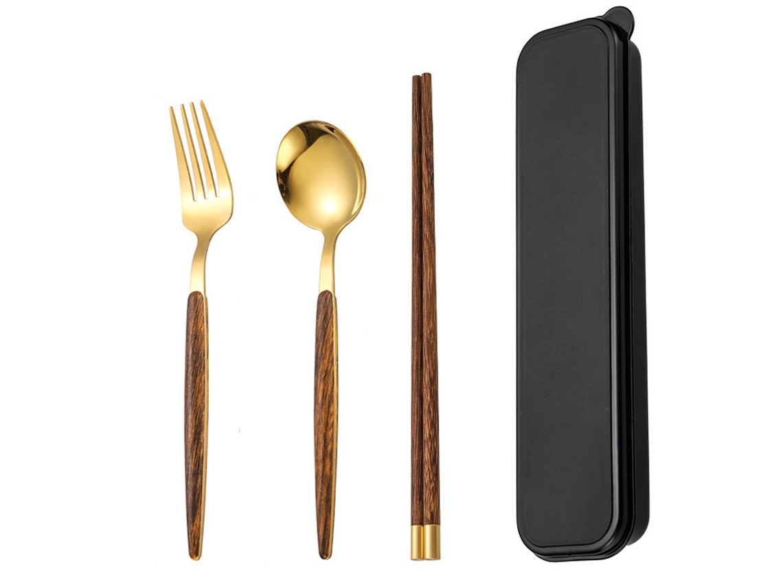 Kit Notebook Multicolorido Com Madeira E Aço Inox Garfo Colher Garfo E Colher Combo De Utensílios De Mesa Caixa