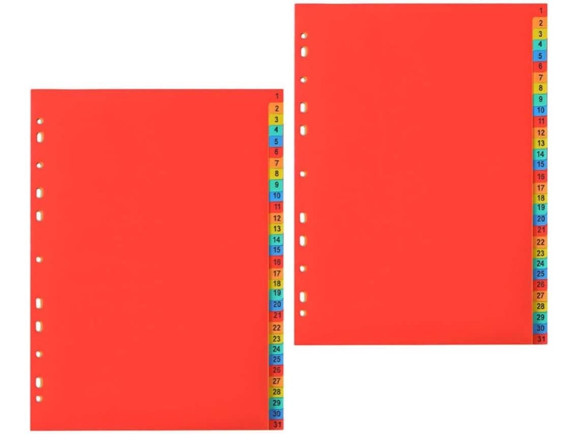 Conjunto De 2 Divisórias Pastas A4 Beavorty Com 31 Abas Numeradas, Índice Em Plástico Pvc Vermelho, Design Prático