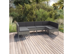 Vidaxl 6 Pcs Conjunto Lounge De Jardim C/ Almofadões Vime Pe Cinzento