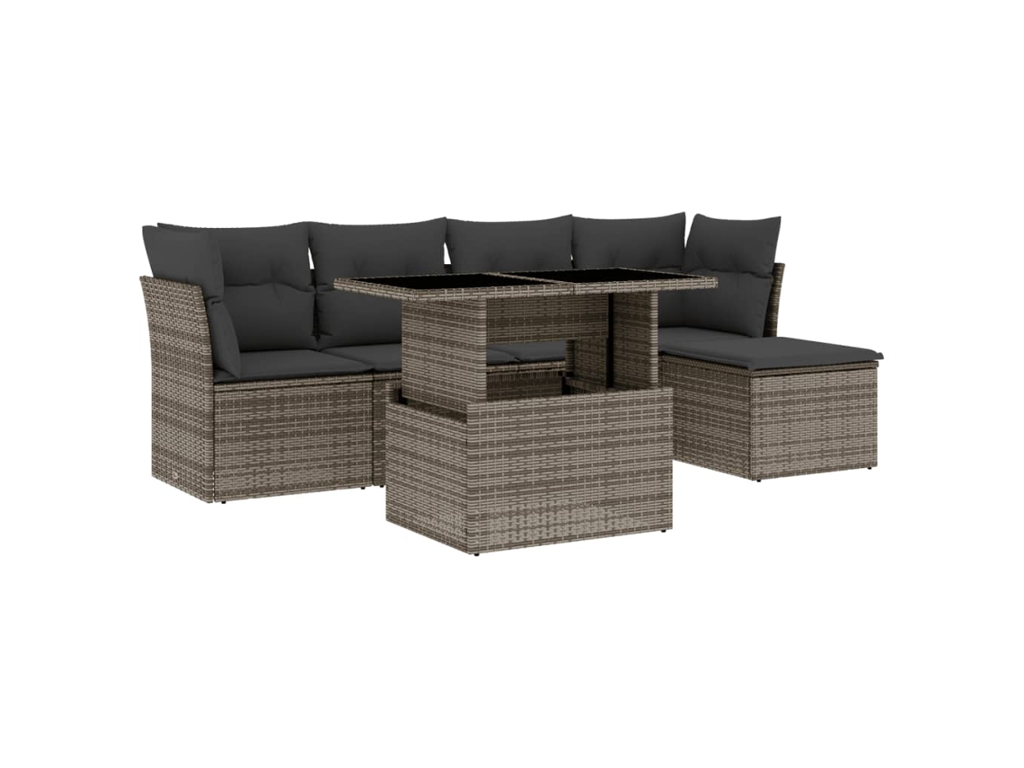Conjunto de 6 Sofás de Jardim com Almofadões Vime Cinzento MAISON EXCLUSIVE (80x200 cm)