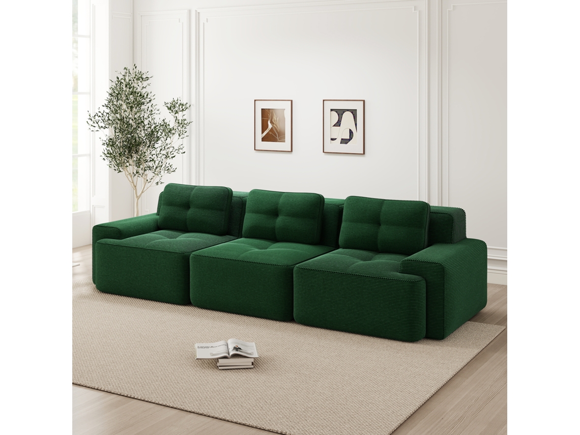Sofá Modular Cloud Verde 3l, Sem Ossos, Canto, Oversize, Veludo Cotelê.-pl