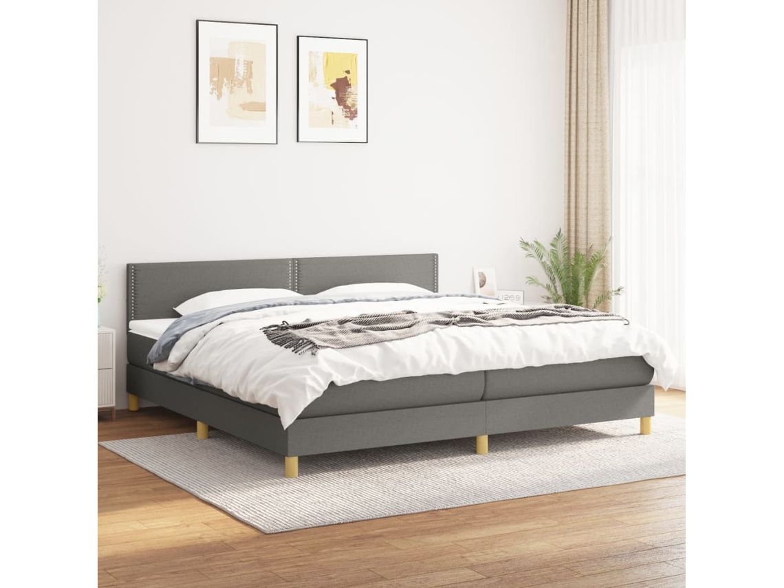 Vidaxl Cama Com Molas/colchão 200x200 Cm Tecido Cinzento-escuro