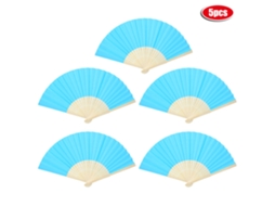5pcs Ventilador de Mão de Bambu Plegável Azul Lagoa para Verão Decoração e Uso Diário S/MARCA
