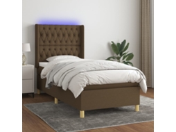 Vidaxl Cama Box Spring C/ Colchão/led 100x200cm Tecido Castanho-escuro