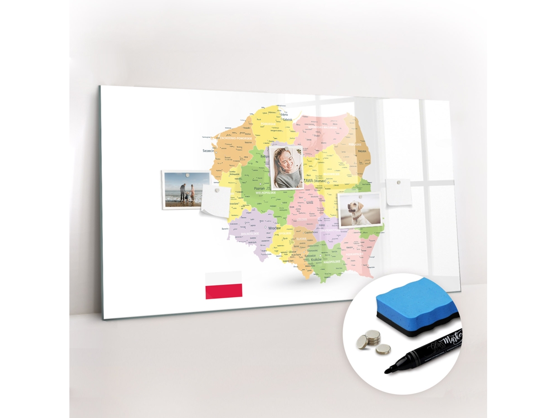 Quadro Magnético Decorativo Mapa Da Polónia Para O Escritório Espelharte (120x60 Cm)