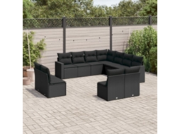 Vidaxl 11 Pcs Conjunto Sofás De Jardim C/ Almofadões Vime Pe Preto
