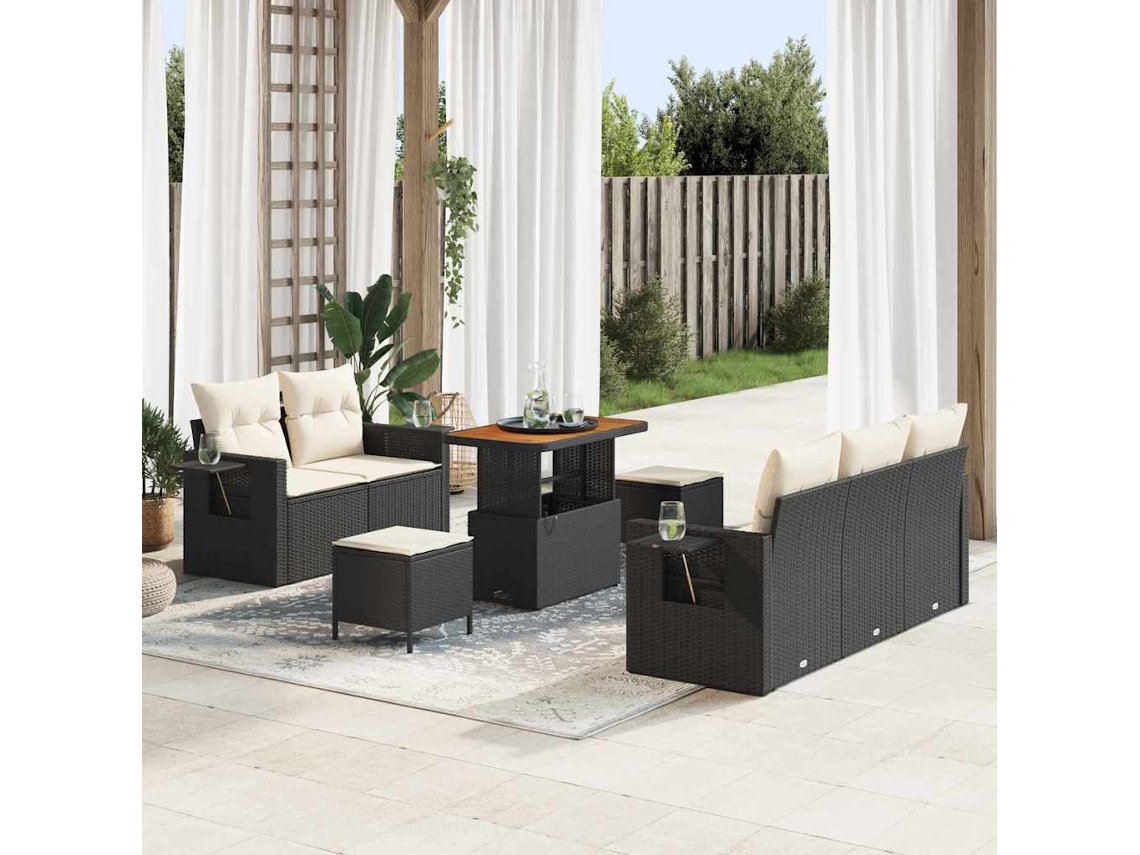 Vidaxl Conjunto De Sofá De Jardim 8 Unid. Preto Vime Pe