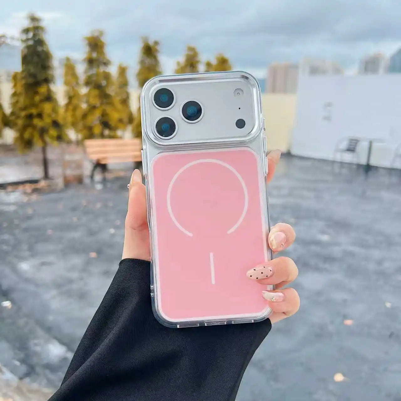 Capa Magnética Transparente Fosca À Prova De Choque Para Iphone 17 (rosa), Compatível Com Carregamento Sem Fio Magsafe.