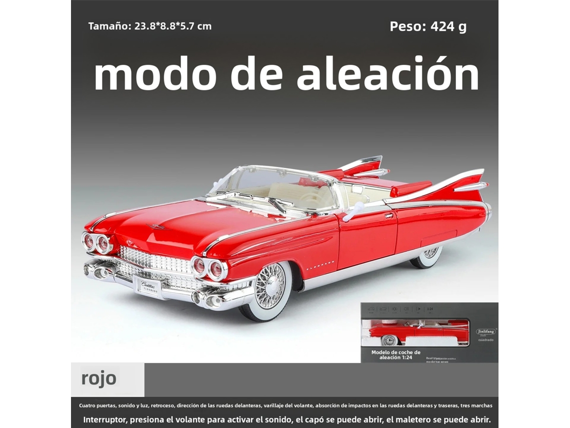 (vermelho) Modelo De Carro Retrô Cadillac Eldorado, Escala 1:24, Com Efeitos De Som E Luz.
