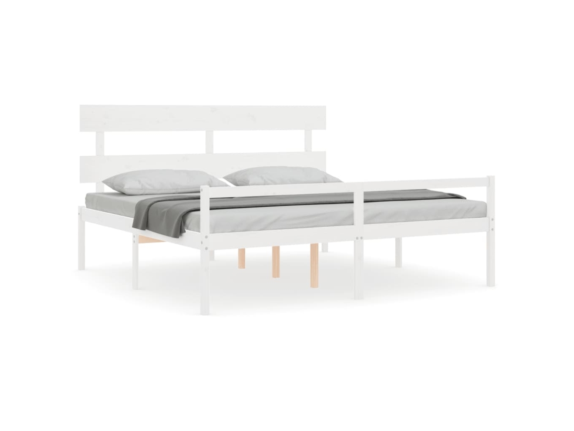 Cama para Idosos com Cabeceira em Madeira Maciça Branco 200x200 cm MAISON EXCLUSIVE