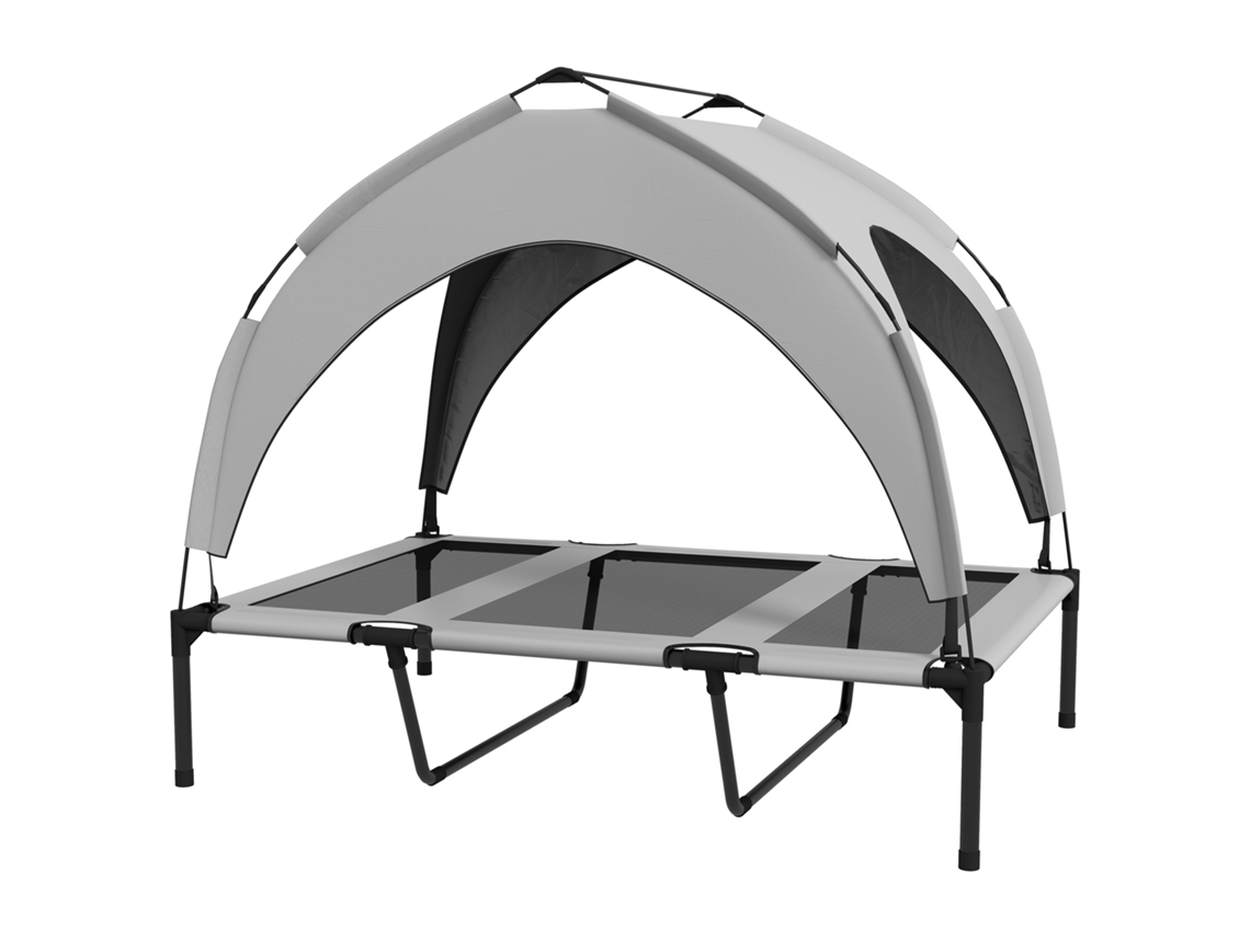 Cama Elevada com Dossel para Cães Oxford Cinza 106x76x94cm