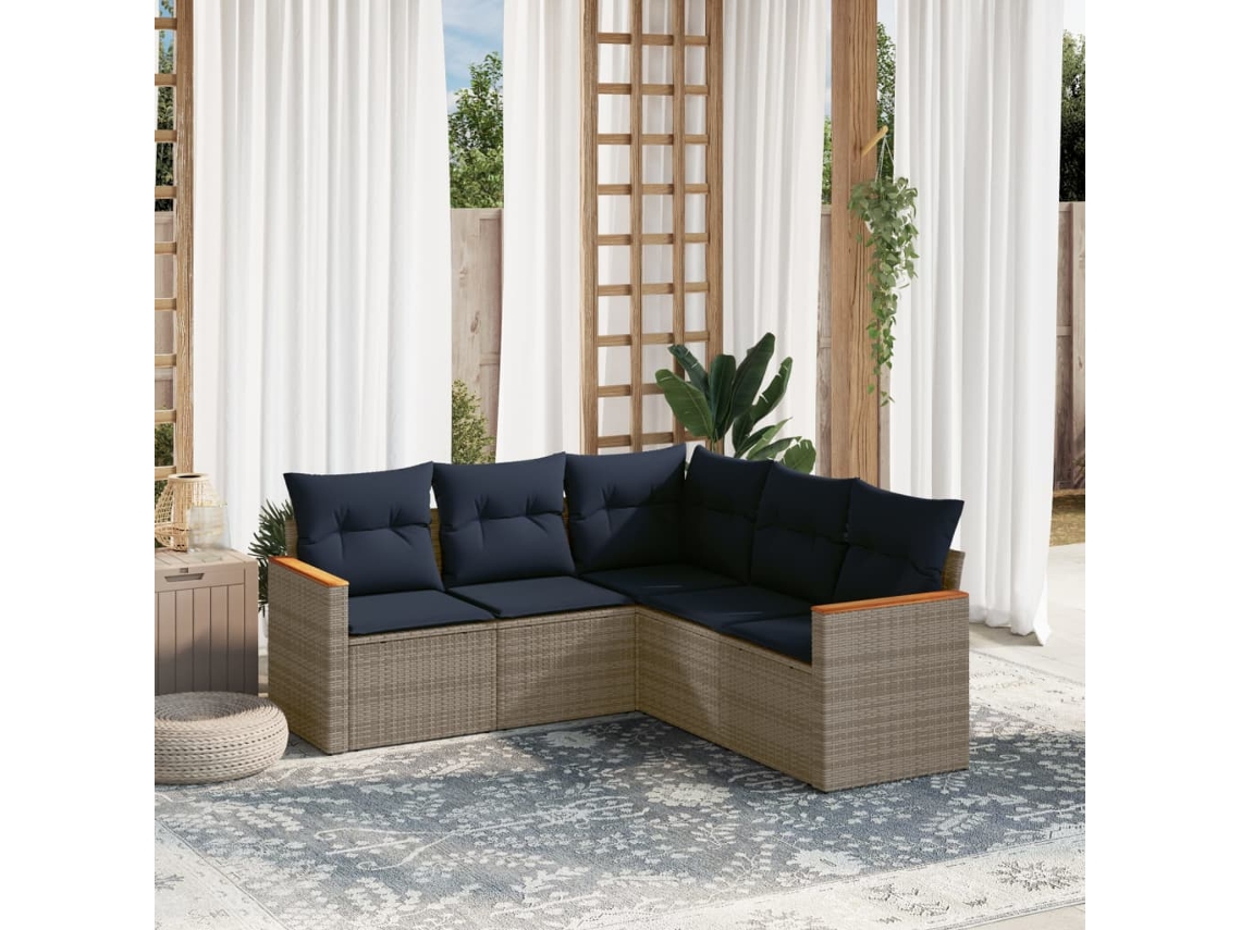 Conjunto de Sofá de Jardim com 10 Peças e Almofadas em Rattan Sintético Preto VIDAXL