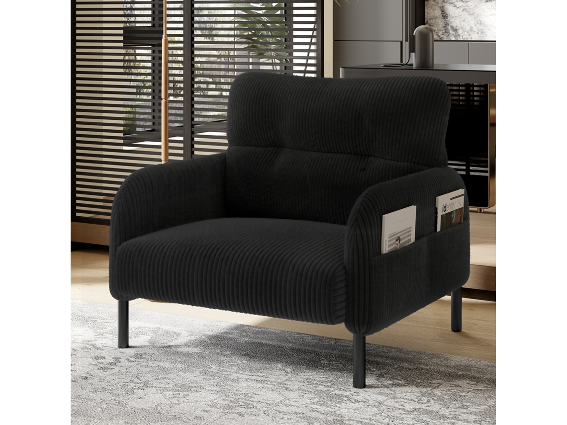 Poltrona De 1 Lugar - Profundidade De Assento Confortável, Braços Com Bolsos Laterais, Estrutura Sólida - Preto