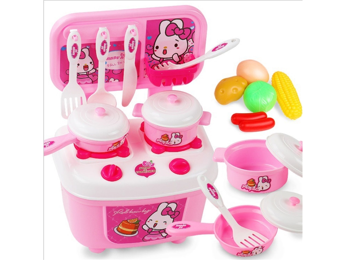 Mali conjunto 16 Peças Brinquedo Cozinha Infantil Simulação Utensílios Legumes Abs Rosa