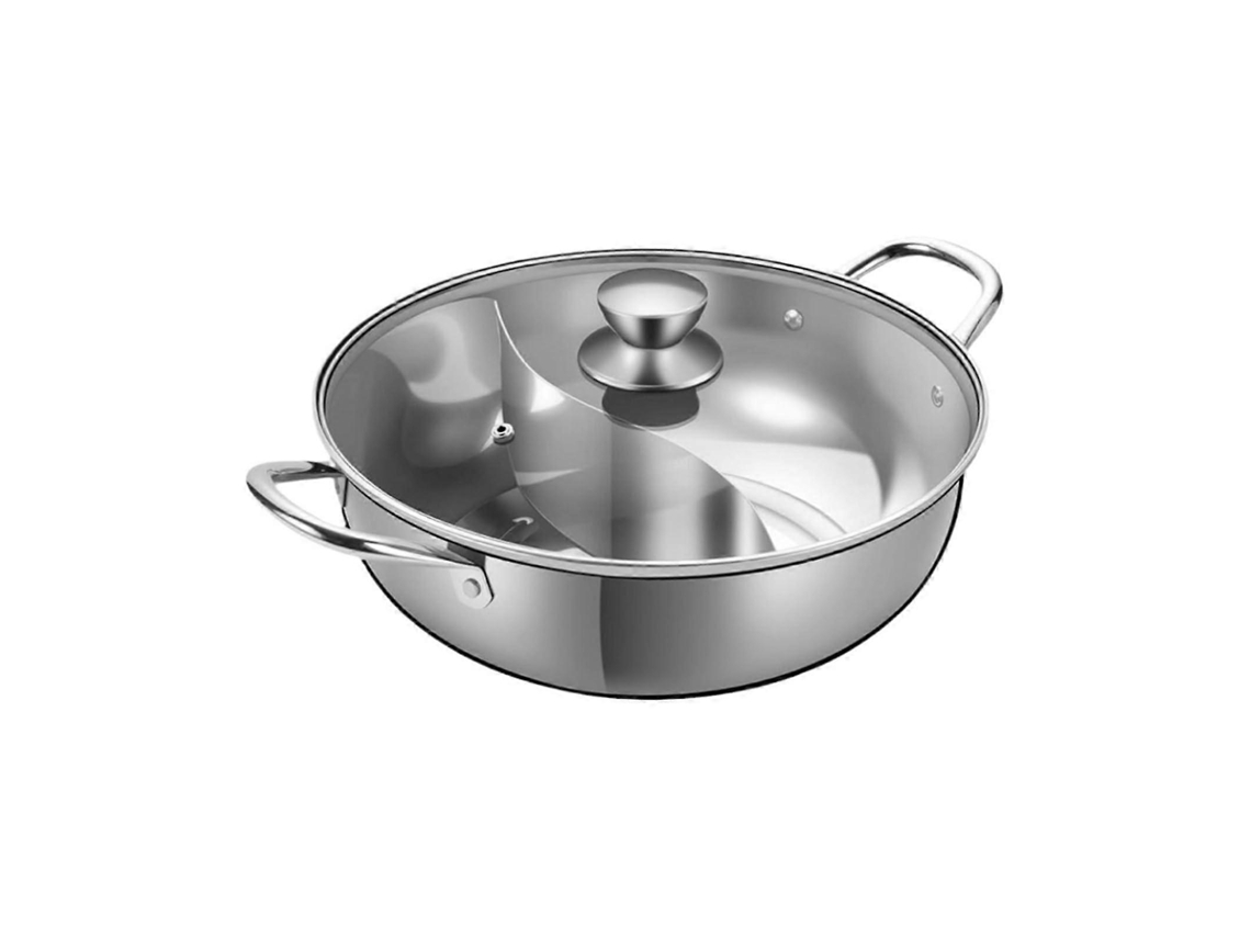 Panela Quente Dupla Face Em Aço Inoxidável Com Divisória, 28 Cm, Para Shabu-shabu Chinês, Fácil De Limpar.