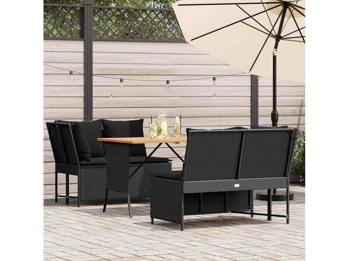Vidaxl 3 Pcs Conjunto Sofás De Jardim Com Almofadões Vime Pe Preto