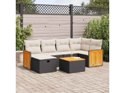 Vidaxl 7 Pcs Conjunto De Sofás P/ Jardim C/ Almofadões Vime Pe Preto