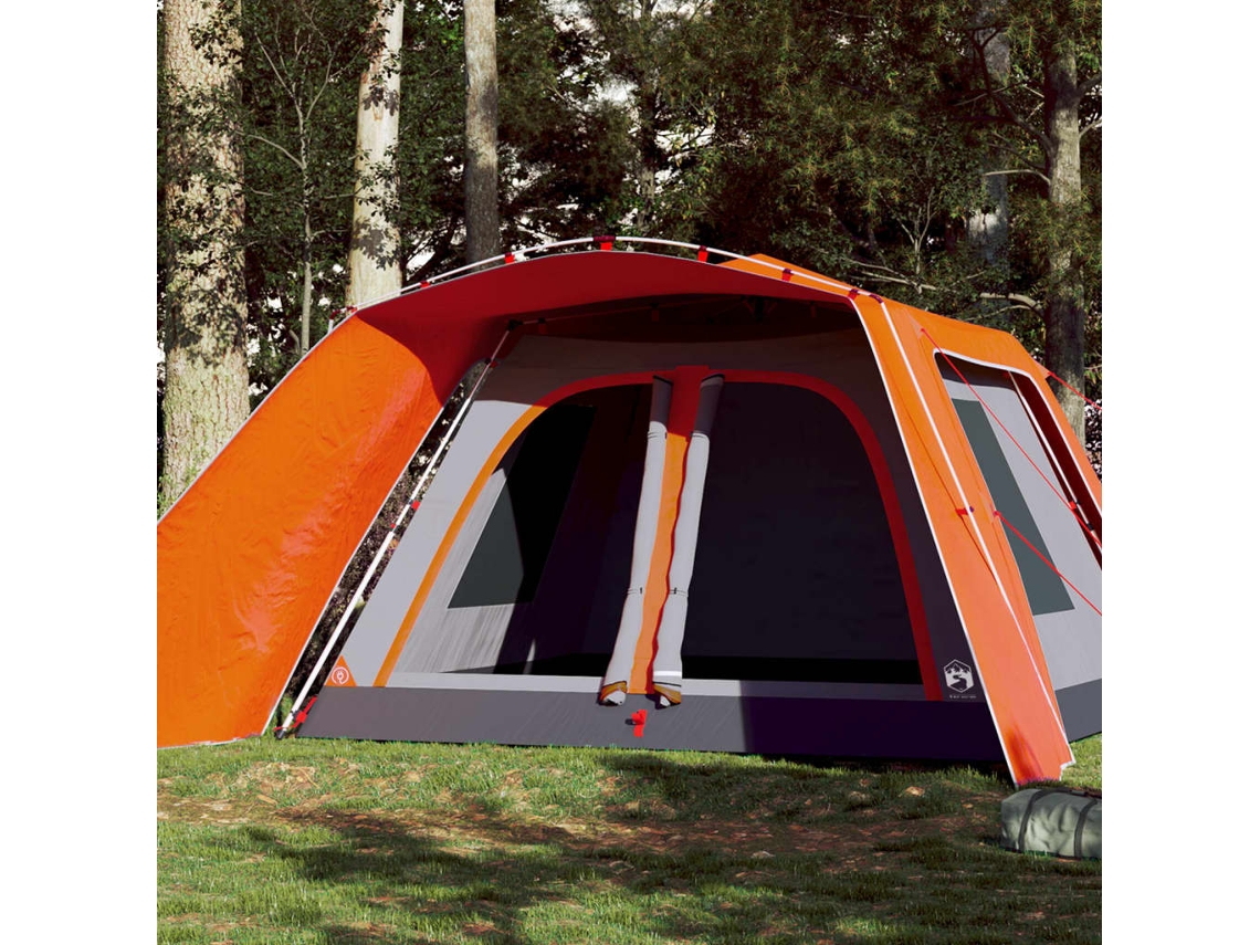 Vidaxl Tenda Familiar C/ Alpendre 9 P. Libertação Rápida Cinza/laranja