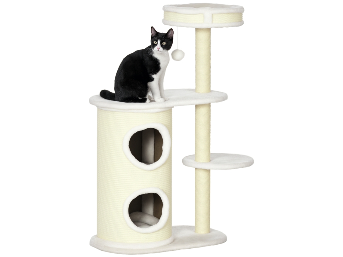 Arranhador Com Creme Barril De Arranhão, 1 Cama Gato E Brinquedo 59 Cm X 35 100 Branco