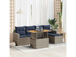 Vidaxl 6 Pcs Conjunto Sofás De Jardim Com Almofadões Vime Cinzento