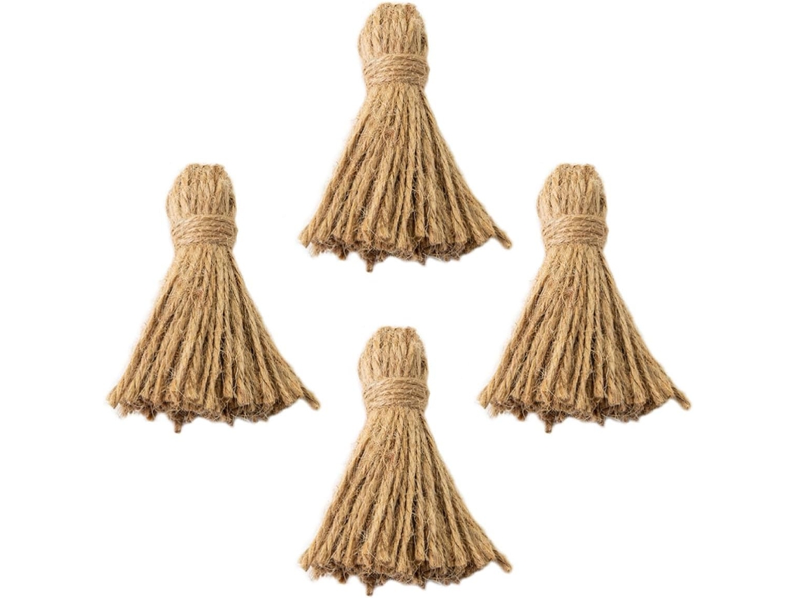 Conjunto 4 Pingentes Linho Cáqui Borlas Decoração Boêmia Mesmo Guirlanda Decorativa Cerimônias Festas Fantasia GOKOCO