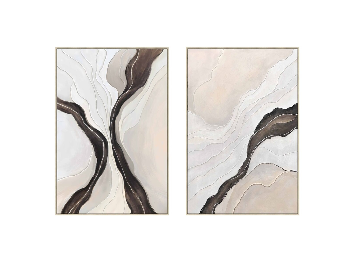 Pintura Home Esprit Preto Bege Abstrato Urbana 80 X 3,7 X 120 Cm (2 Unidades)