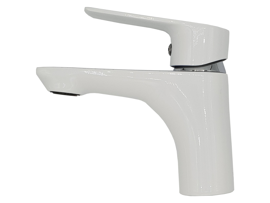 Torneira de Lavatório INVENA Monocomando Elegante de Acabamento Branco/Cromado , Misturadora de Pé