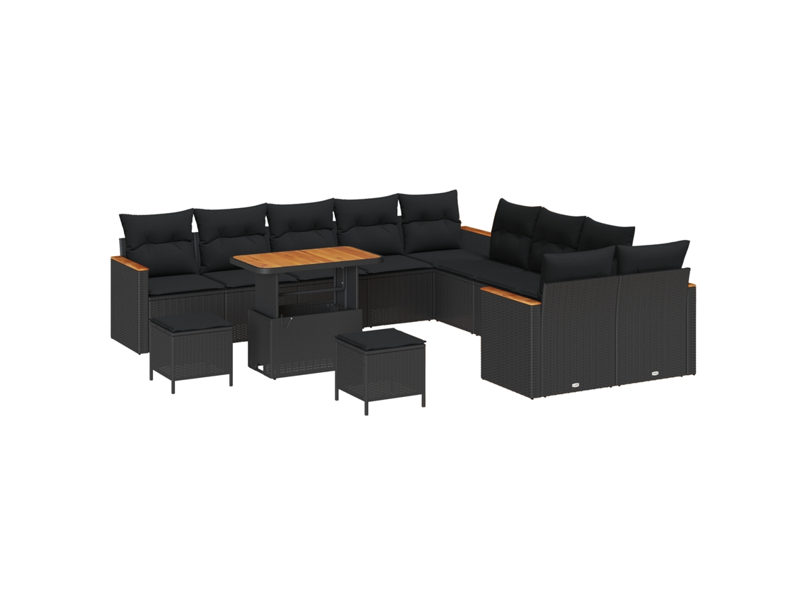 Conjunto 13 Sofá De Jardim Vidaxl Preto Vime Pe (90 X 55 X 71 Cm)