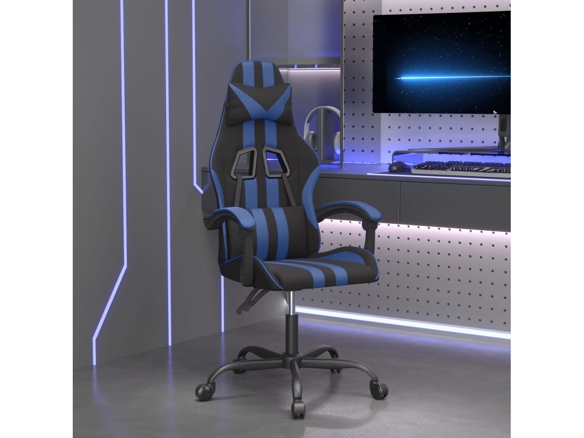 Vidaxl Cadeira Gaming Giratória Couro Artificial Preto E Azul