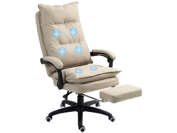 Cadeira De Escritório Bege Com Função De Massagem, Altura Ajustável, Encosto Reclinável, Apoio Para Os Pés Integrado E Controle Remoto Com Fio.