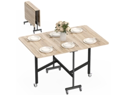 Mesa Dobrável Móvel com 6 Rodas e Freios. Mesa de Jantar Dobrável para Espaços Pequenos. Carvalho Ge