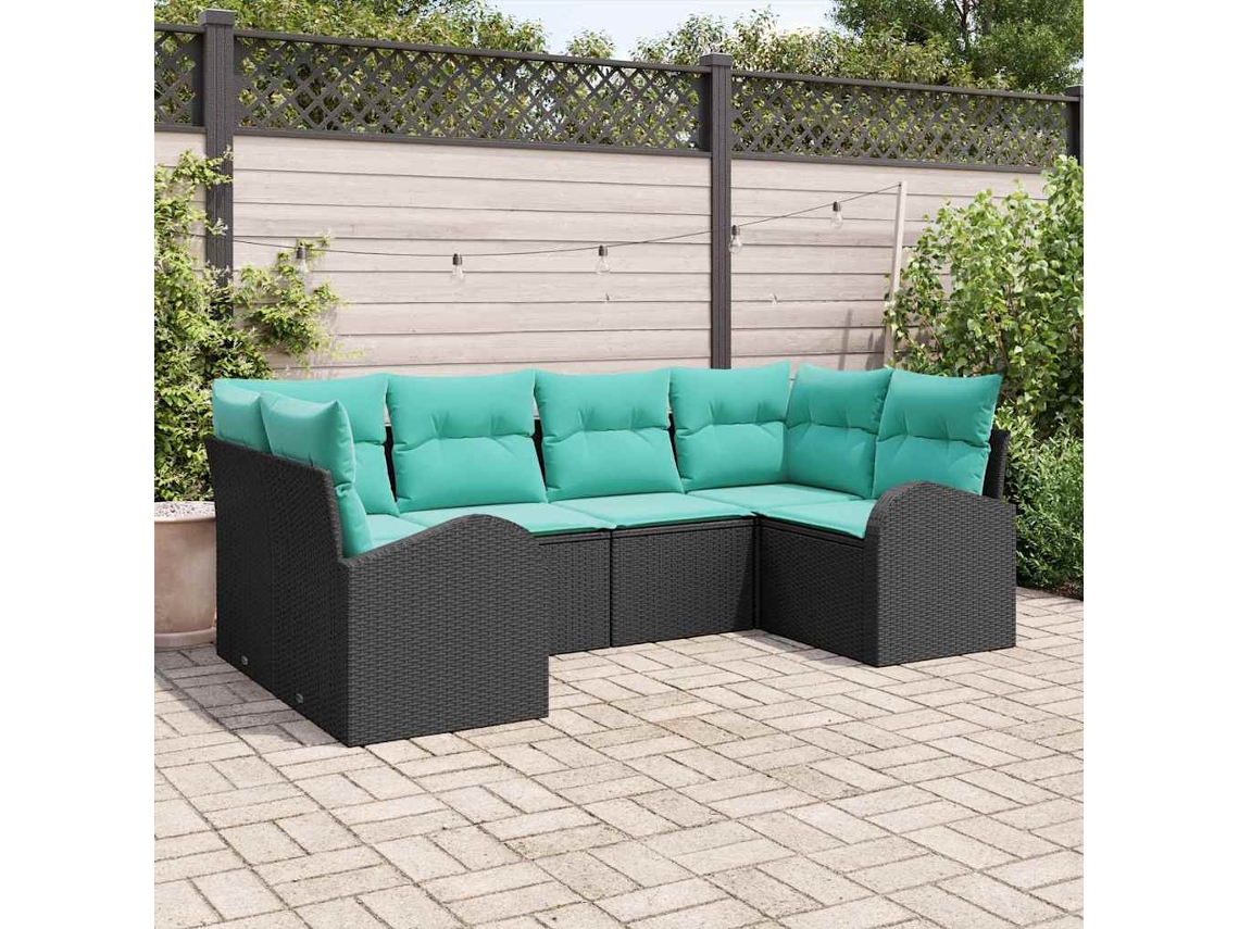 Vidaxl Conjunto De Sofá De Jardim 6 Unid. Preto E Turquesa Vime Pe