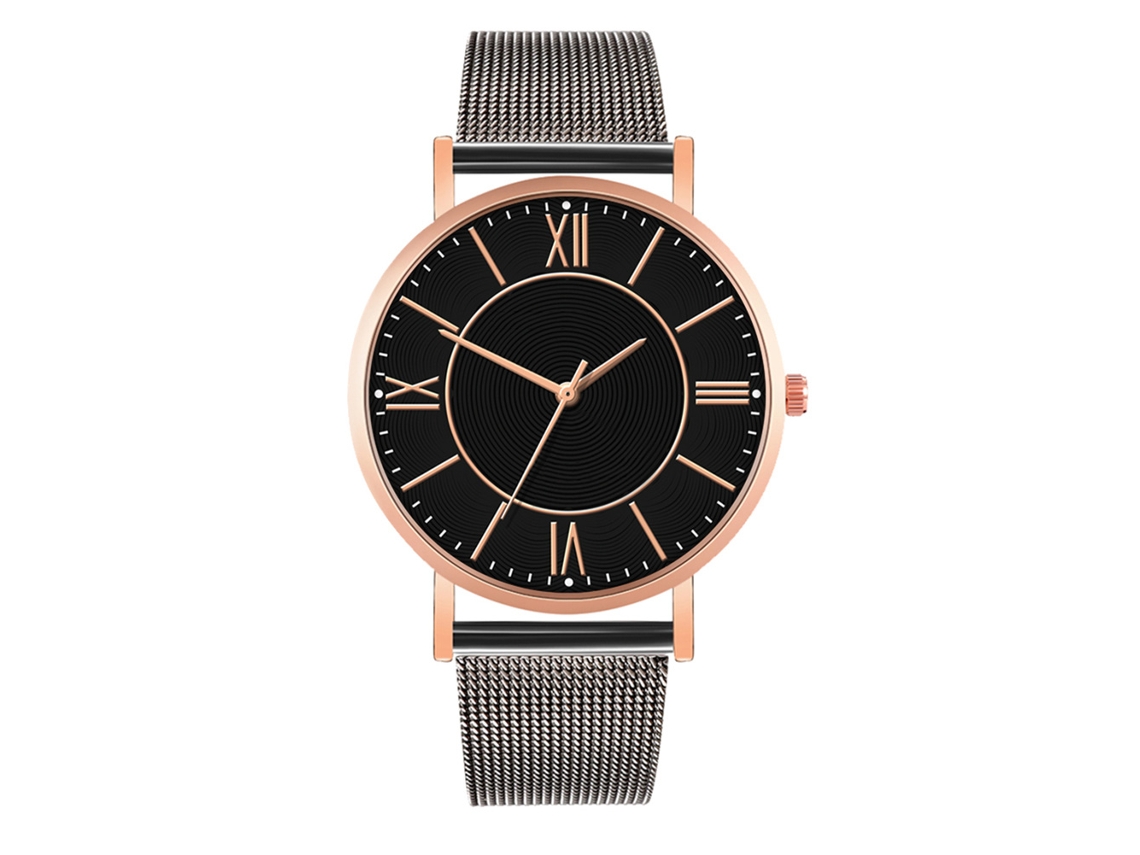 Reloj De Moda Para Parejas Con Correa De Malla Dial Redondo Cuarzo (7)