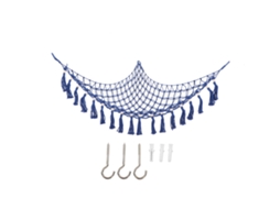 Rede triangular trançada com contas de madeira e borlas para guardar brinquedos de pelúcia (modelo 2026), azul royal.