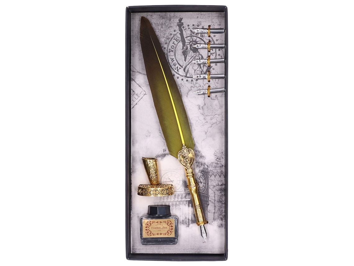 Pluma de Pluma Fluyente Y Cómoda para Escritura Con Elegancia Vintage Y Trabajo Exquisito Ideal para Regalos Y Caligrafía Amarilla