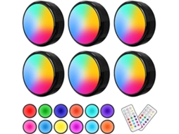 Conjunto De 6 Luzes Led Para Armários, Alimentadas Por Bateria, Com Controle Por Toque E 16 Cores.