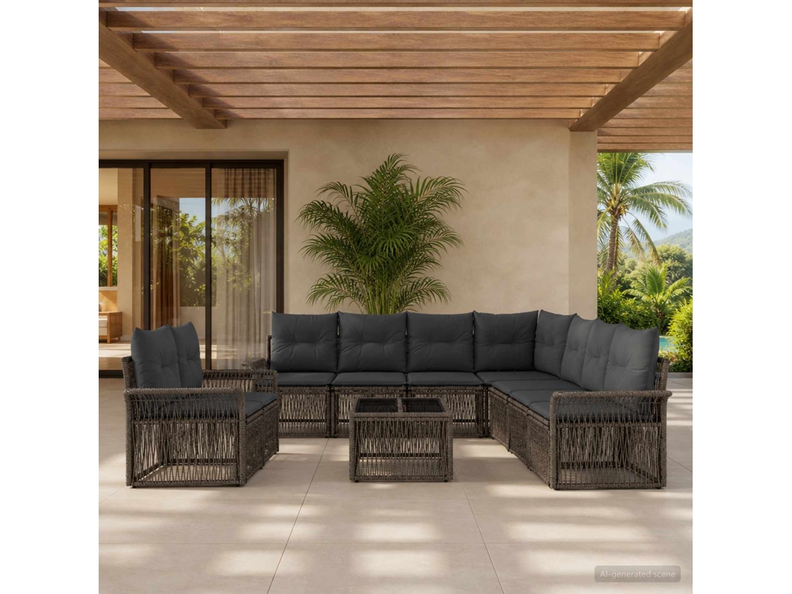 Vidaxl Conjunto De Sofá De Jardim 10 Pcs Cinzento Vime Pe