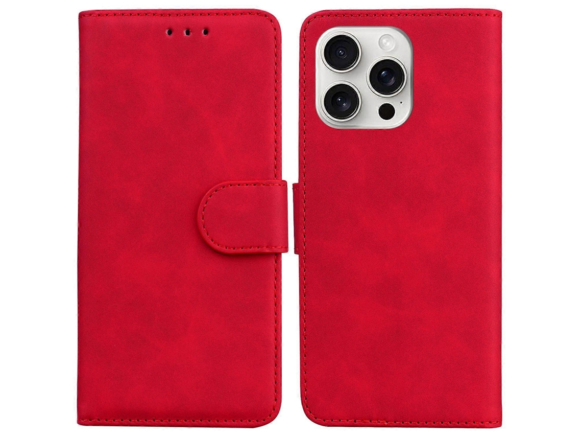 Capa De Couro Sintético Com Suporte Para Iphone 16 Pro Max, Cor Sólida