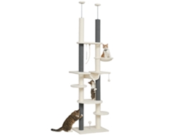 Árvore para gatos ajustável de 225 a 255 cm, plataformas, redes de caça, proteção contra inclinação, branca | S/MARCA