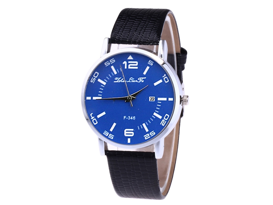 Relógio de casal Zhoulianfa com pulseira de couro PU, mostrador redondo casual simples, preto.