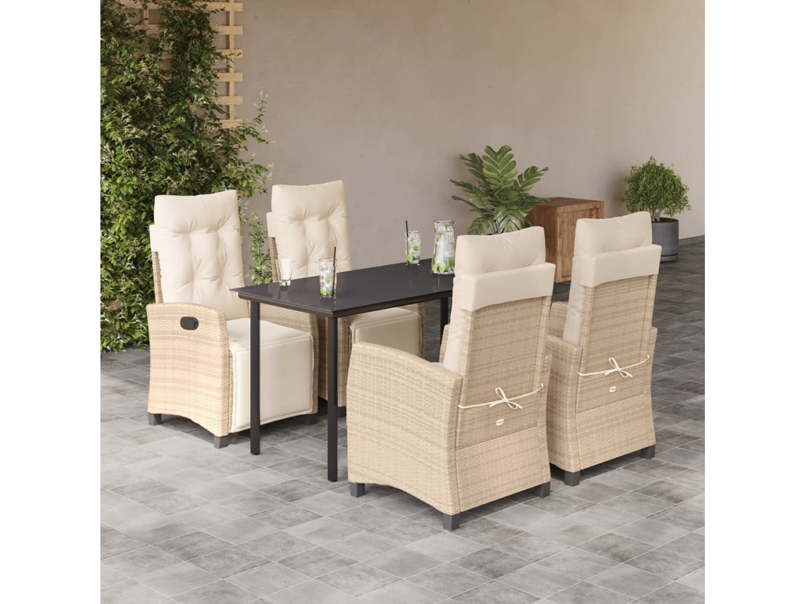 5 Pcs Conjunto De Jantar P/ Jardim Com Almofadões Vime Pe Bege Dkd Home Decor
