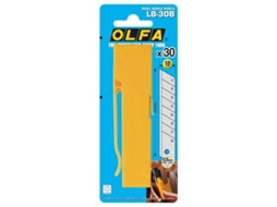 Pack de 30 lâminas segmentadas prateadas de 18 mm em caixa de plástico com clip OLFA