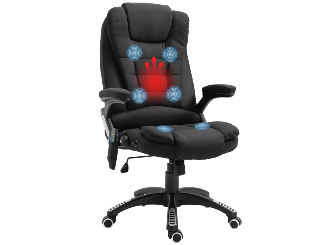 Cadeira de Escritório com 6 Pontos de Massagem, Aquecimento, Altura Ajustável e Função de Balanço, Preta. CHEZMOI