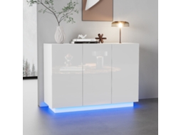 Aparador com portas de alto brilho, iluminação LED RGB, controle remoto e Bluetooth, Pangshiyuan branco (120 x 40 x 75 cm)