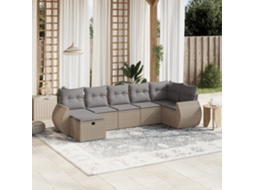 Vidaxl 7 Pcs Conj. Sofás Jardim C/ Almofadões Vime Pe Bege Misturado