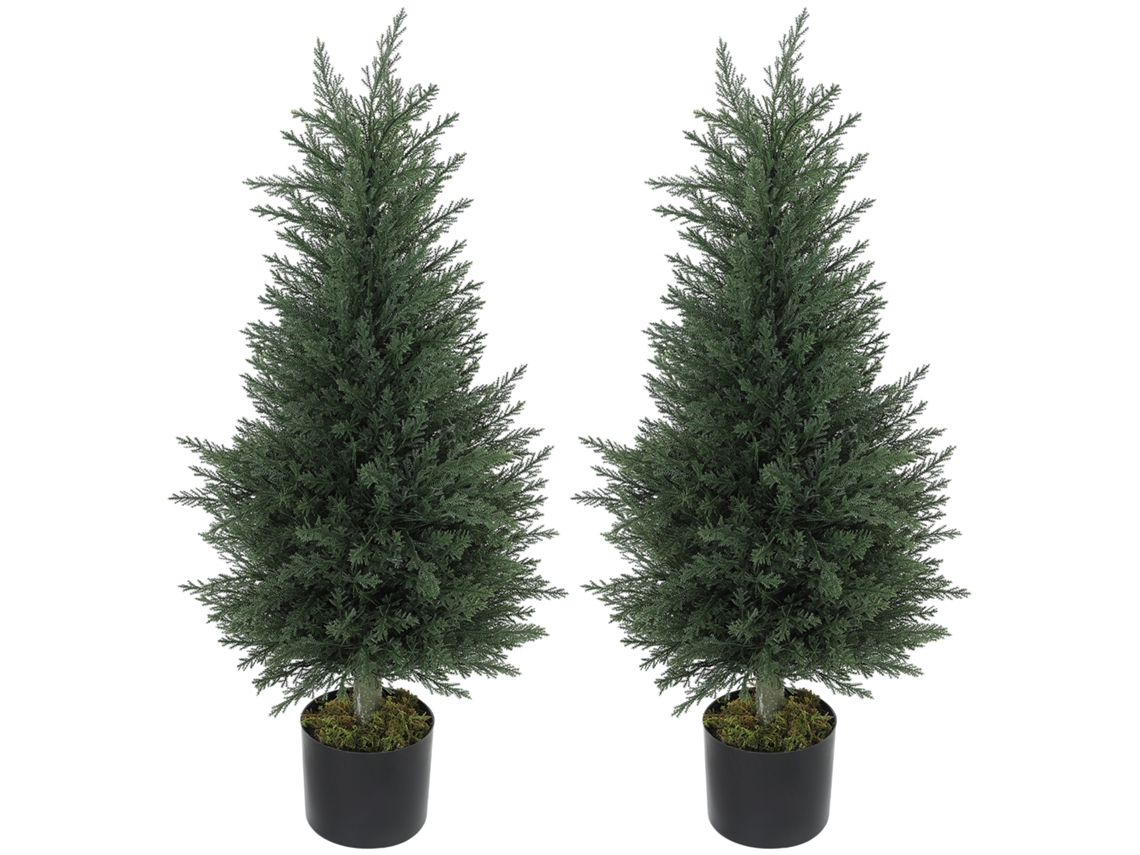 2 Plantas Falsas de Cipreste Árvore Anti uv Ø40x90 Cm Verde BTFORUS