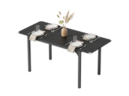 Mesa De Jantar Dobrável E Extensível 4 A 6 Pessoas, Pernas De Aço Espaços Pequenos, Na Cor Preta