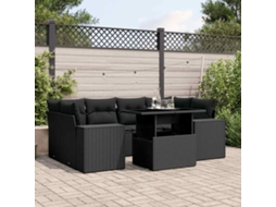 Vidaxl 7 Pcs Conjunto De Sofás P/ Jardim C/ Almofadões Vime Pe Preto