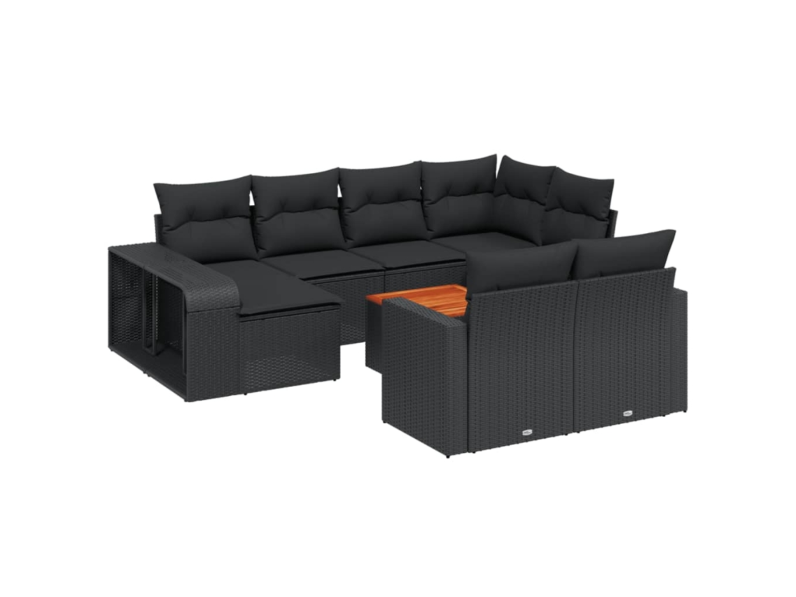Conjunto de 11 Sofás de Jardim com Almofadões Vime Pe Preto MAISON EXCLUSIVE